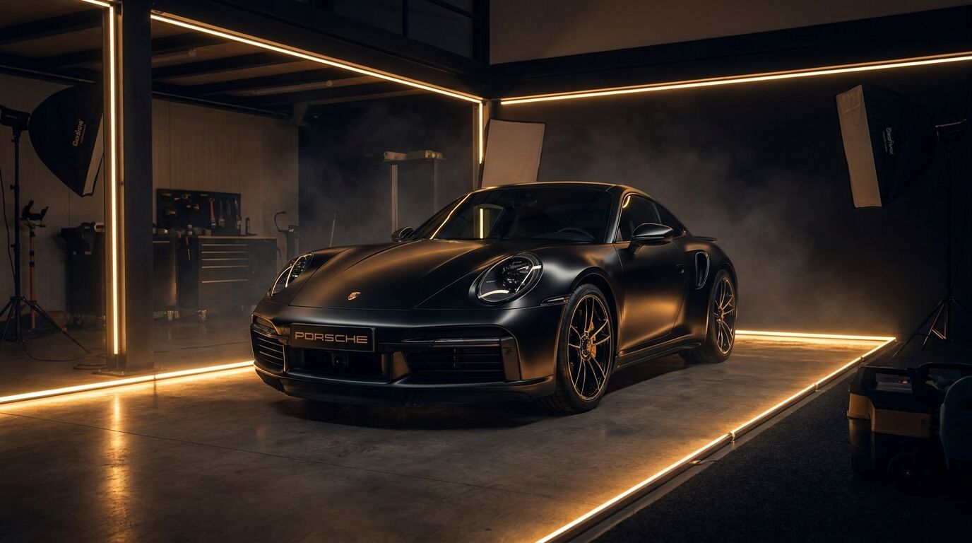 Luxury vehicle under dramatic studio lighting